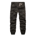 Men's dark khaki cargo pants with elastic drawstring waist and tactical side pockets - Coffee