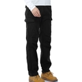 Men's thermal fleece camo cargo pants in solid black with side flap pockets - EU 38 / Black