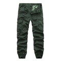 Detailed flat lay of dark green cargo pants with multi-pockets and ribbed cuffs - Emerald Green