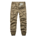 Men's dark khaki cargo pants with elastic drawstring waist and ribbed cuffs for casual wear - Khaki