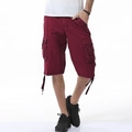 Men's multi-pocket cargo shorts in deep burgundy featuring drawstring cuffs and side pockets - EU 31 / Burgundy