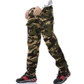 Men's camouflage cargo pants with fleece lining and side pockets in jungle pattern - EU 29 / Army Green Camo