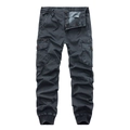 Men's dark grey cargo joggers with multi-pockets, drawstring waist and cuffed legs - Blue Gray