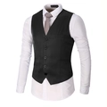 Men's formal black V-neck suit vest with five buttons and slim fit design for business - Black