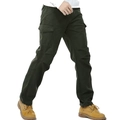 Dunkelgrüne Herren-Cargohose mit Fleecefutter, Multi-Taschen und robustem Twill-Finish - EU 29 / Armeegrün