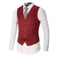 Classic burgundy V-neck business suit vest for men with five-button closure and pockets - Burgundy