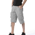 Men's light grey multi-pocket cargo shorts in durable cotton fabric for outdoor wear - EU 31 / Off-White Grey