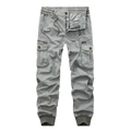 Men's slim fit camo joggers with multi-pockets and drawstring elastic waist in grey - Gray