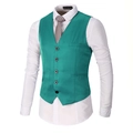 Formal teal blue V-neck men's suit vest with five buttons and front pockets - Turquoise Green