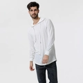 Men's minimalist white hooded long sleeve t-shirt with side zipper details - M / White