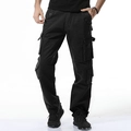 Men's casual black multi-pocket cargo pants in a stylish loose outdoor fit - Black