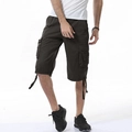 Men's loose cargo shorts in dark brown with multi-pocket design and drawstring cuffs - Dark Gray