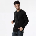 Men's black long sleeve hooded t-shirt with side zipper details and drawstring hood - M / Black