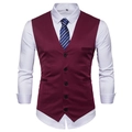 Formal men's burgundy V-neck vest featuring a slim fit cut and a classic five-button closure - S / Burgundy