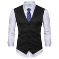Classic black men's business suit vest with five buttons and V-neck slim fit design - S / Black