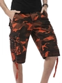 Men's orange and brown camouflage cargo shorts with multi-pockets and drawstring hem - Orange Camouflage