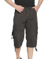 Detail view of charcoal grey cargo shorts with multiple pockets and drawstring leg cuffs - EU 34 / Dark Gray