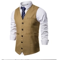 Classic men business casual vest in khaki with five-button V-neck and decorative pockets - S / Ginger Yellow