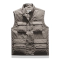 Men's outdoor cargo vest with multi-pocket tactical design in grey flat lay view - M / Grey Khaki
