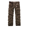 Men's loose multi-pocket cargo pants in dark khaki brown with canvas belt - EU 31 / Coffee