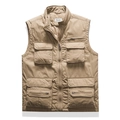 Men's khaki multi-pocket utility cargo vest for outdoor fishing and photography activities - M / Khaki