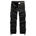 Men's black fleece-lined cargo pants with utility pockets and military eagle buckle belt - EU 31 / Black