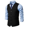 Gilet de costume business noir pour homme avec fermeture à cinq boutons et poches - S / Noir