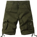 Army green cargo shorts with multiple utility pockets and cotton twill fabric for men - Dark Green