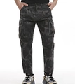 Detail of multi-pocket cargo pants showing durable camo fabric and zipper hardware - EU 29 / Dark Gray Camouflage