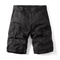 Men's loose cargo shorts in charcoal grey wash cotton with large side utility pockets - Black