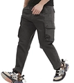 Detail view of mens dark grey cargo pants with side pockets and durable cotton fabric - EU 29 / Dark Gray