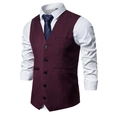 Slim fit burgundy men's suit vest set with white shirt and navy plaid tie combo - S / Burgundy