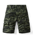 Detail view of men's green camo cargo shorts with side pockets and decorative zipper - EU 29 / Army Green Camo