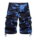 Men's cargo camo shorts with multi-pocket design and adjustable drawstring hem in blue - Sky Blue / 42