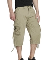 Men's khaki multi-pocket cargo shorts with drawstring hem and utility straps - EU 34 / Khaki