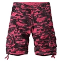 Men's camouflage cargo shorts in rose and purple featuring multi-pocket utility design - Red Camouflage