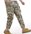 Detail of camouflage cargo pants with side flap pockets and military style cotton fabric - EU 29 / Khaki Camouflage