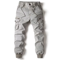 Medium gray men's cargo joggers with drawstring waist and functional tactical pockets - EU 34 / Light Gray