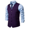 Deep purple slim fit men's waistcoat with light blue shirt and diagonal striped tie - 3XL / Purple