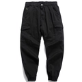 Men's black cargo jogger pants with elastic waist and multi-pocket utility design - EU 28 / Black