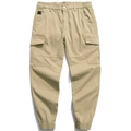 Men's khaki multi-pocket jogger cargo pants with elastic waist and tapered cuffs - EU 28 / Khaki