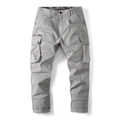 Detail of grey cargo pants showing functional flap pockets and metal zipper pocket - EU 29 / Light Gray