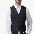 Slim fit black men's business suit vest with five buttons and decorative pockets - 3XL / Black