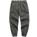 Men's dark gray cargo joggers with elastic waistband and multi-pocket design on white background - EU 28 / Gray
