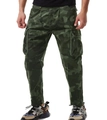 Detailed view of men's camo cargo pants featuring large utility pockets and a metal D-ring - EU 29 / Army Green Camo
