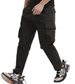 Close-up of men's cargo pants featuring large side pockets with button flaps - EU 29 / Black
