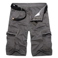 Dark grey men's cargo shorts with black woven belt and multi-pocket design details - EU 29 / Dark Gray