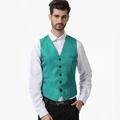 Detail of teal green satin vest for men with five-button closure and sleek V-neck design - Green