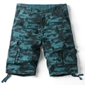 Detail view of large cargo pockets and drawstring hem on these camouflage shorts - EU 38 / Sky Blue Camo
