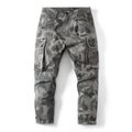 Men's camouflage cargo pants with multiple pockets and decorative metal zipper details - EU 29 / Light Grey Camouflage
